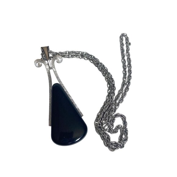 Vintage Avon Black Silver Tone Pendant Necklace Mod Mid Century Modern Statement - Picture 3 of 8